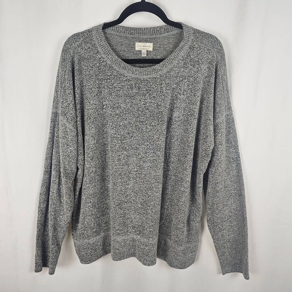 LUCKY BRAND Gray Marled Knit Sweater Womens XL Relaxed Modern Minimalist